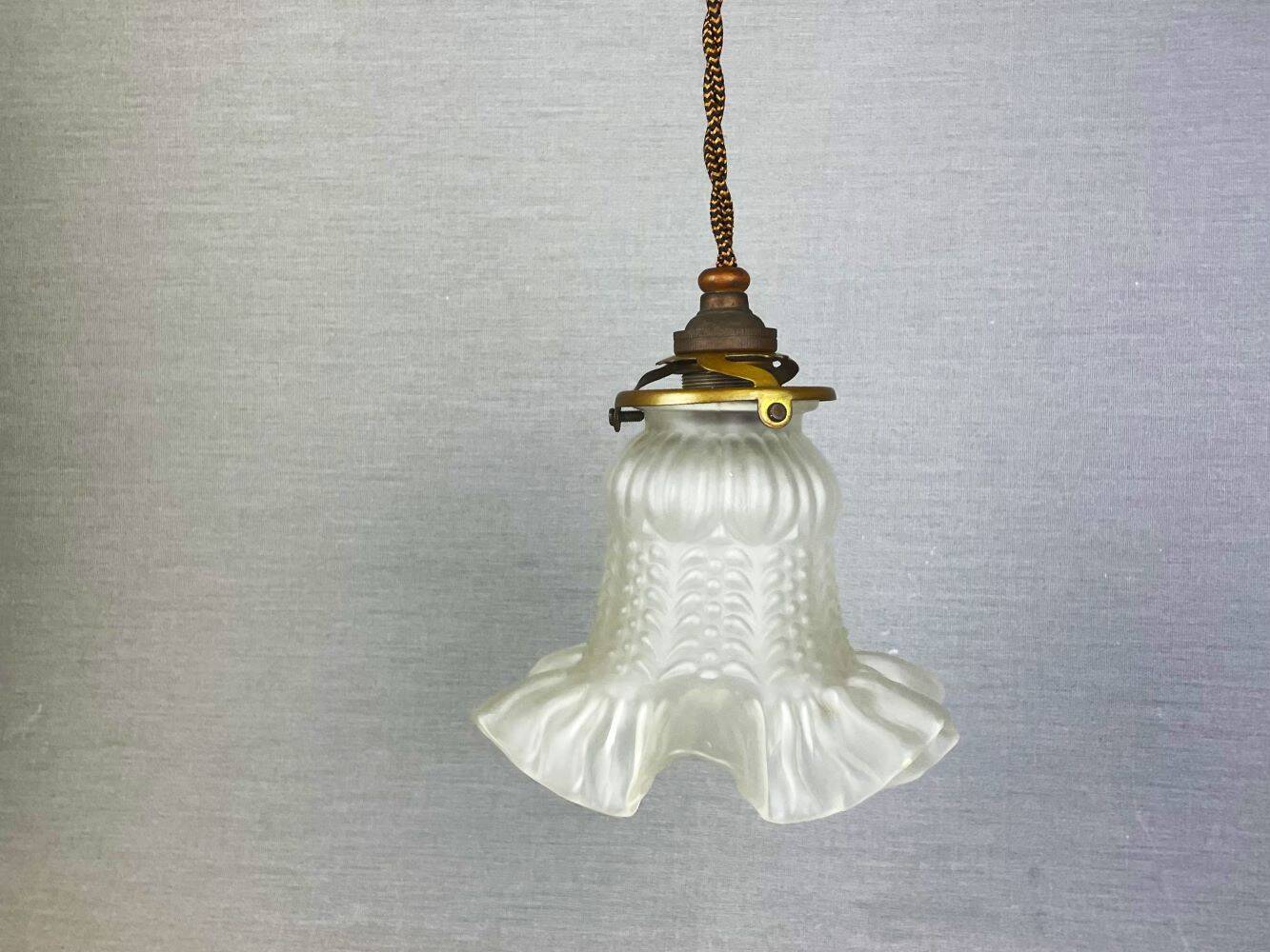 French mid century frosted glass tulip hanging lamp, 1950s