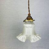 French mid century frosted glass tulip hanging lamp, 1950s