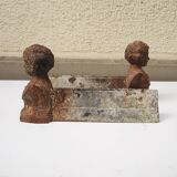 Old Cast Iron Andirons: Bust of a Garconne