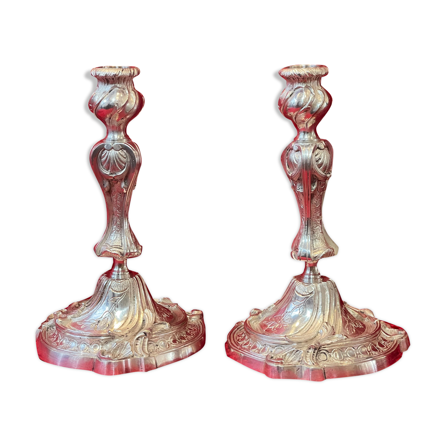 Pair of candlesticks, torches in silver bronze