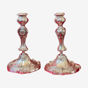 Pair of candlesticks, torches in silver bronze
