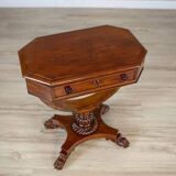 Victorian Mahogany Wood and Veneer Sewing Table, 1850s