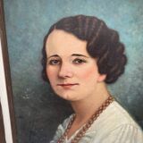 Painting Portrait of a woman with pearls E. Chevereau
