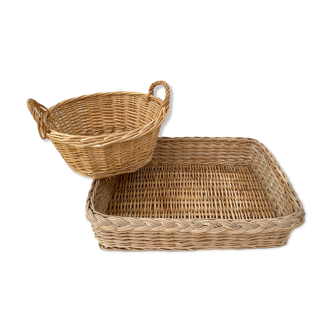 Duo of baskets in braided rattan
