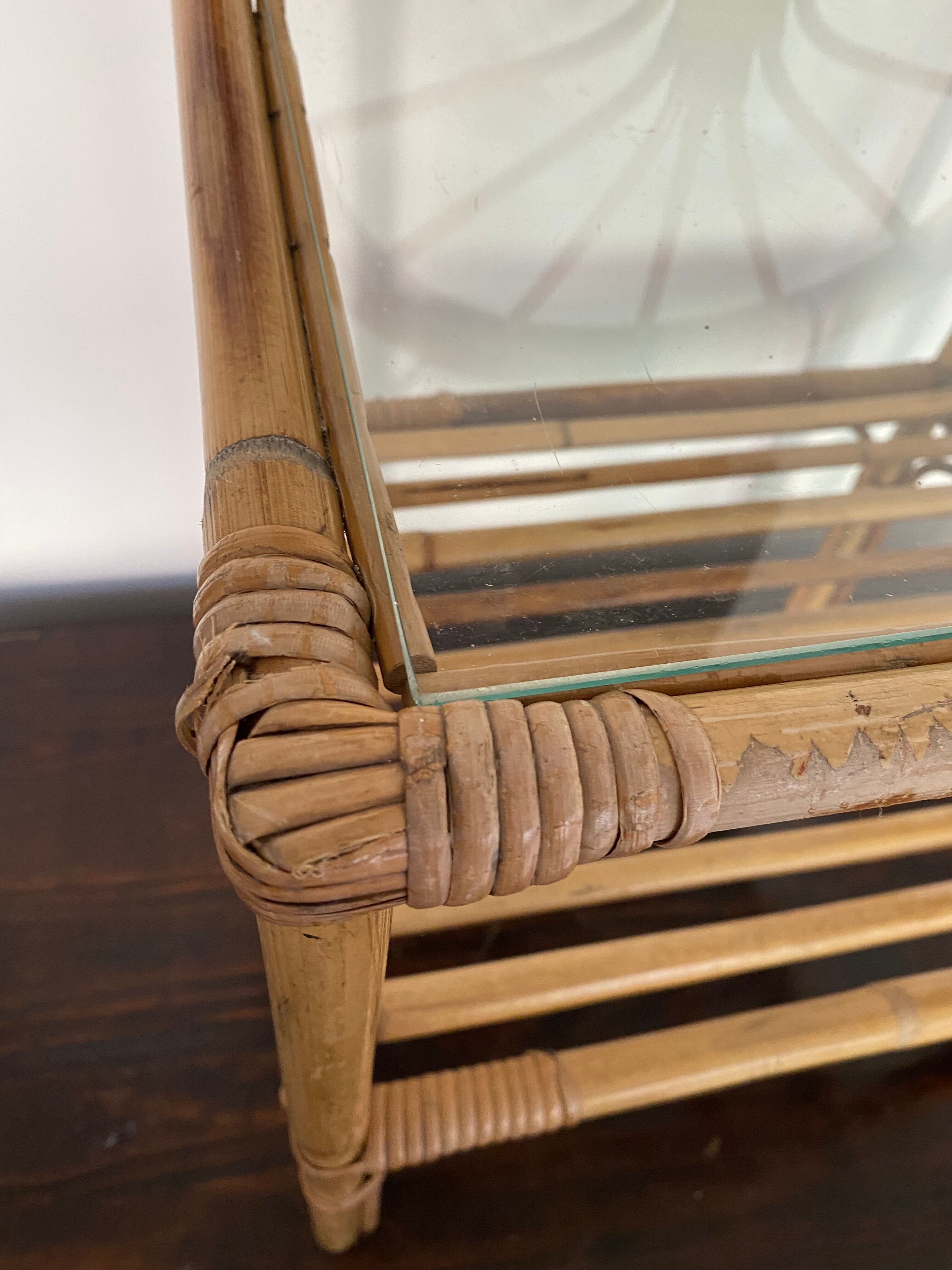 Boho vintage rattan side or bedside table