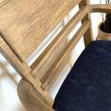 Art Deco armchair in solid wood and blue corduroy fabric
