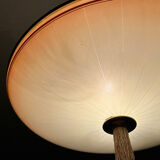 Vintage art deco pendant lamp, gradient glass, red beige, brass, 30 years