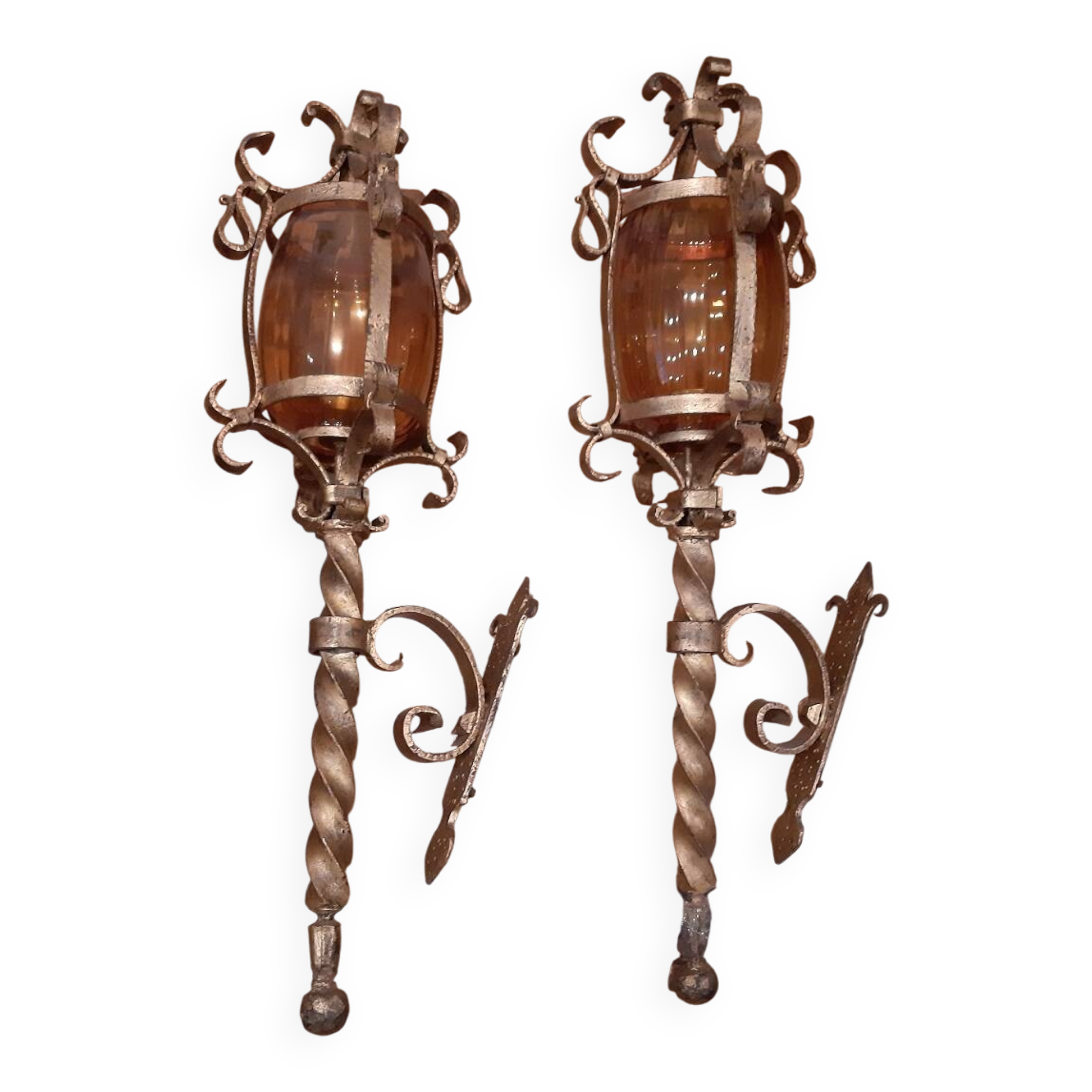 Pair of wrought iron torches