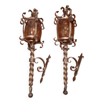 Pair of wrought iron torches