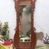 Art nouveau entrance cherry tree wood coat rack with mirror 1890s