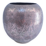 Solid brass pot cover engraved decor animal plant characters