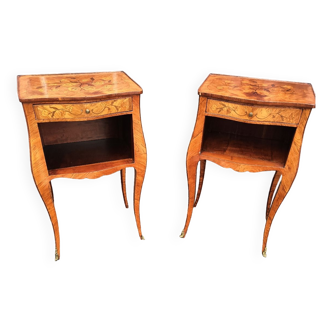 Pair of bedside tables marquetry old style louis xvi