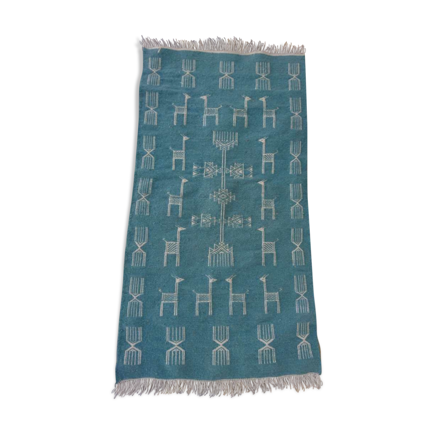 Kilim blue and white handmade carpet, 110x60cm