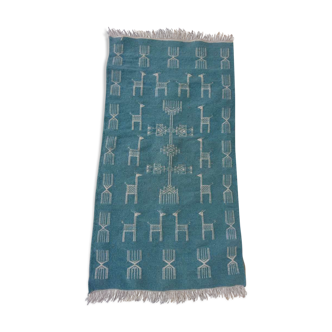 Kilim blue and white handmade carpet, 110x60cm