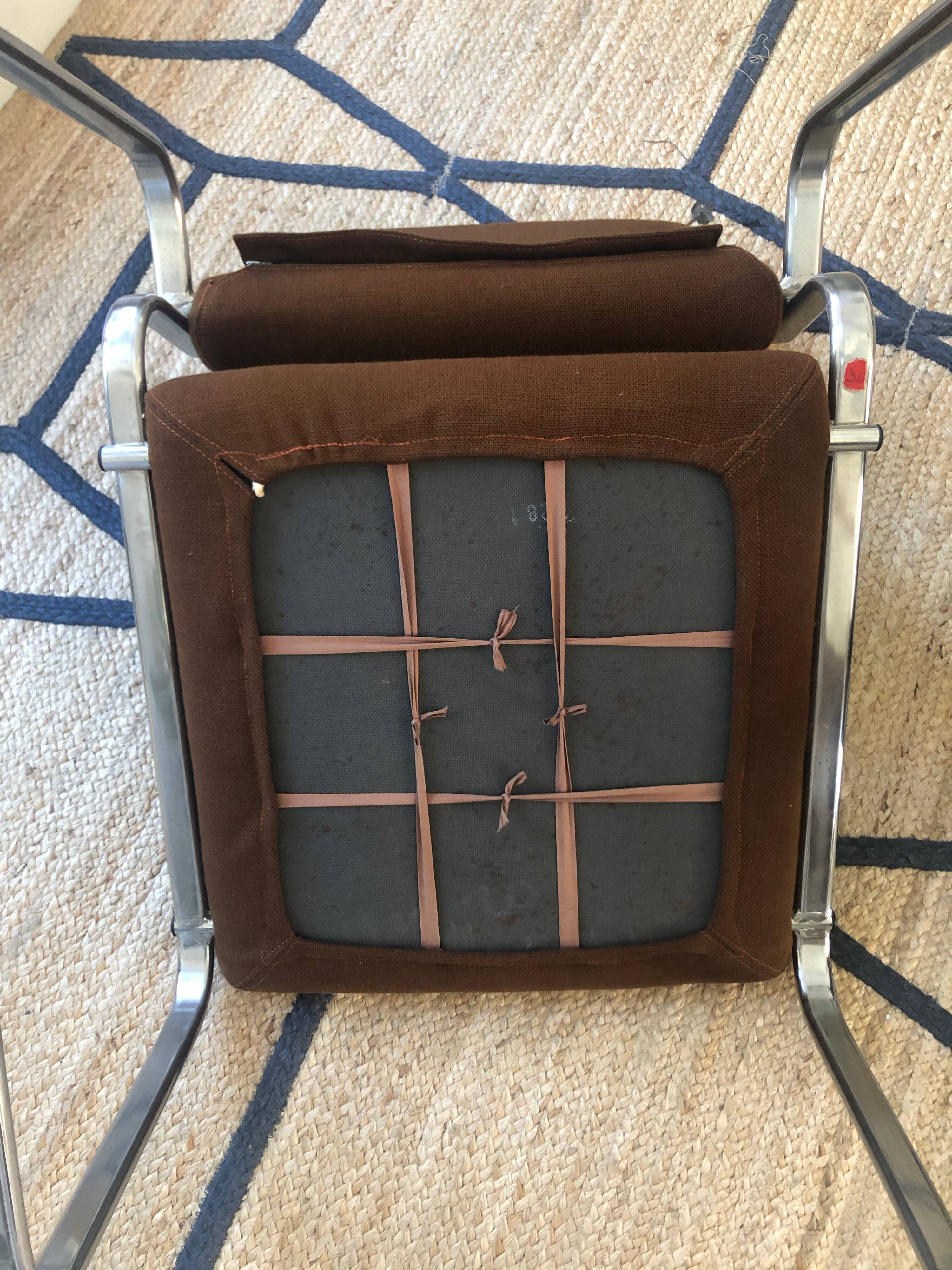 Vintage armchair in chrome and brown fabric year 1970