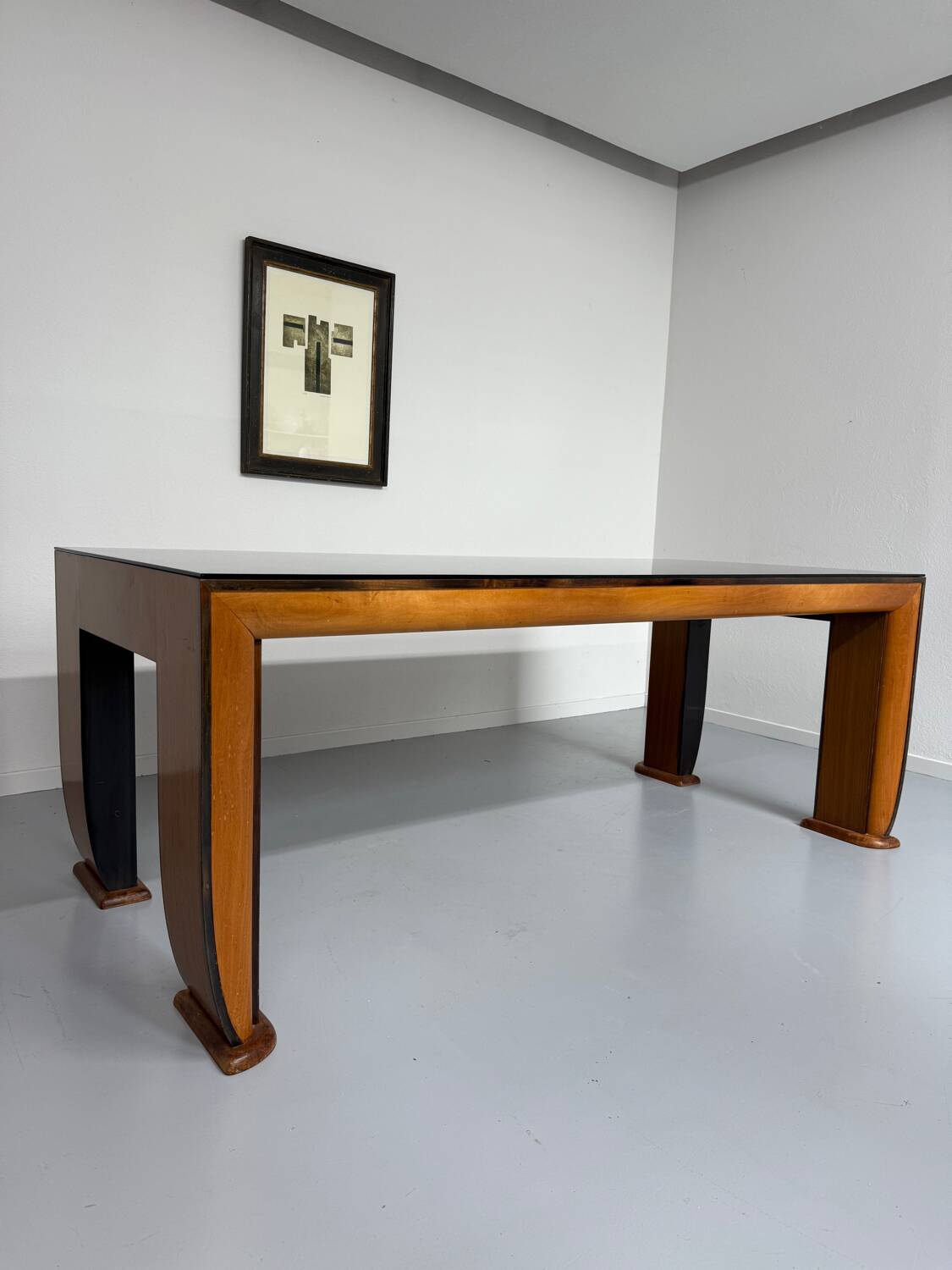 Antique wood and glass table, Art Deco Italian design, Borsani, 1940