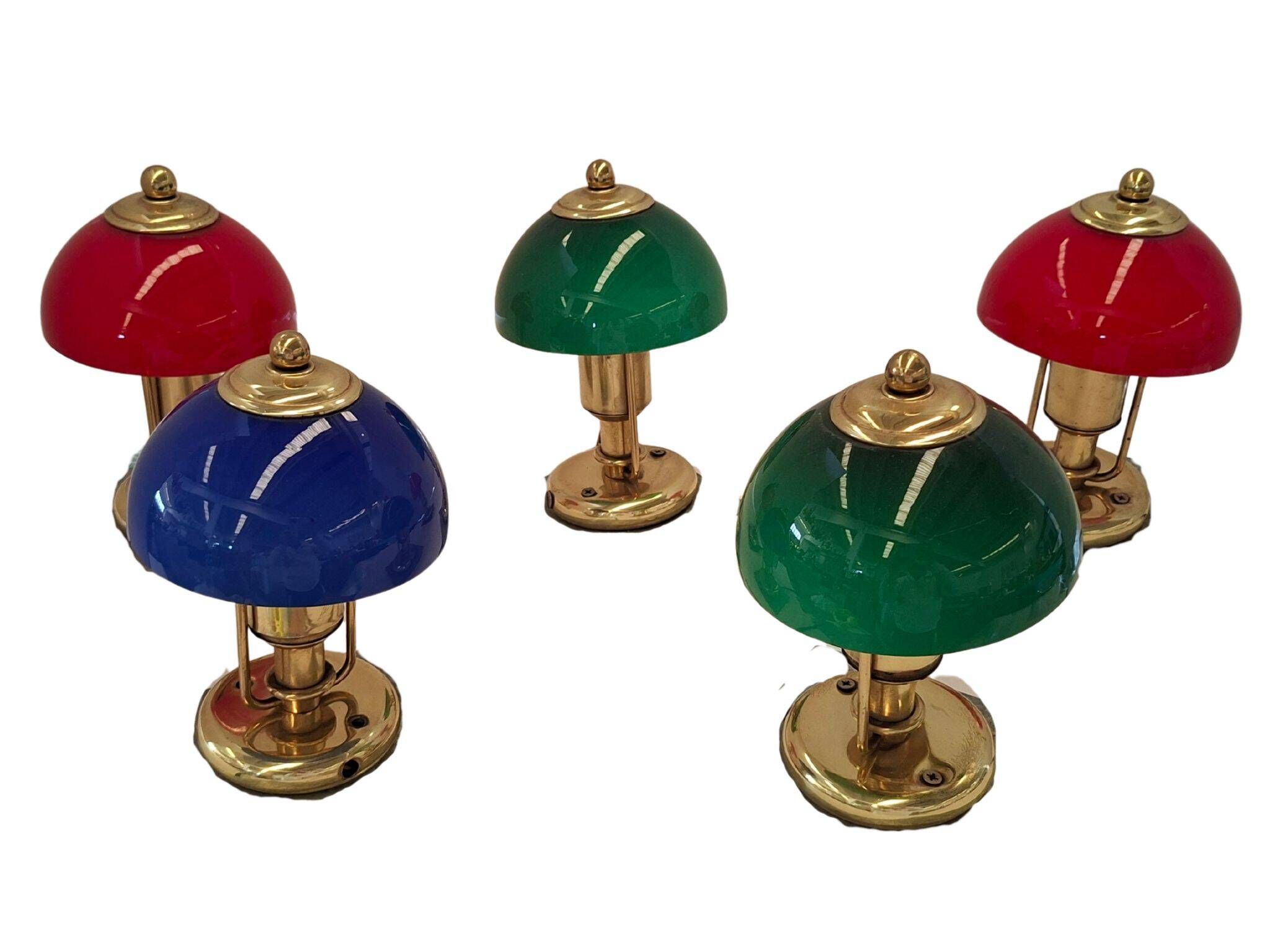 Set di 5 Lampade Vintage stile Nautico – Ottone e Vetro Colorato – 23cm