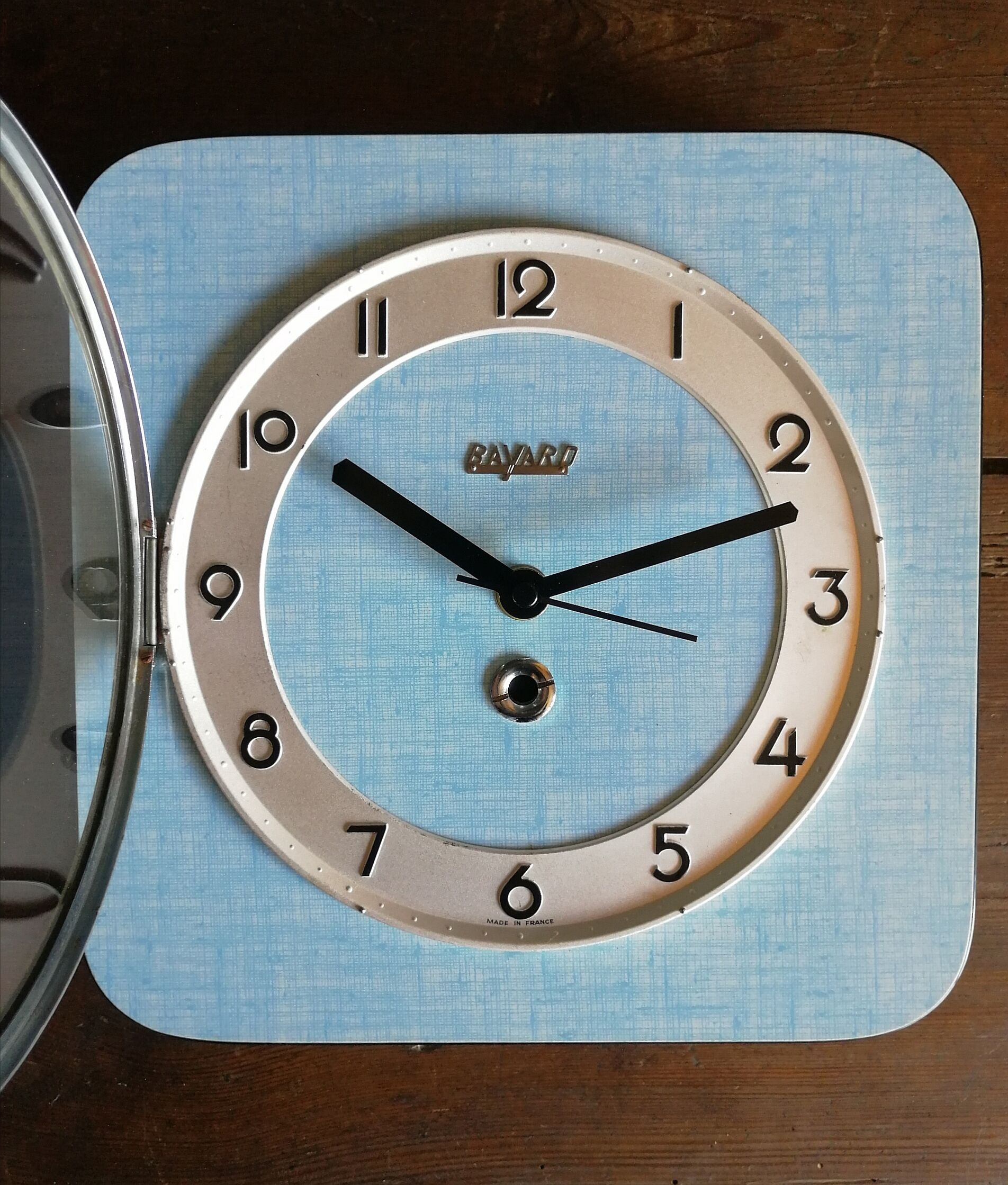 Clock formica vintage clock square wall silent "Blue Silver Sky"