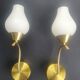 Pair of vintage wall sconces in gilded brass and opaline glass from the 1950s.