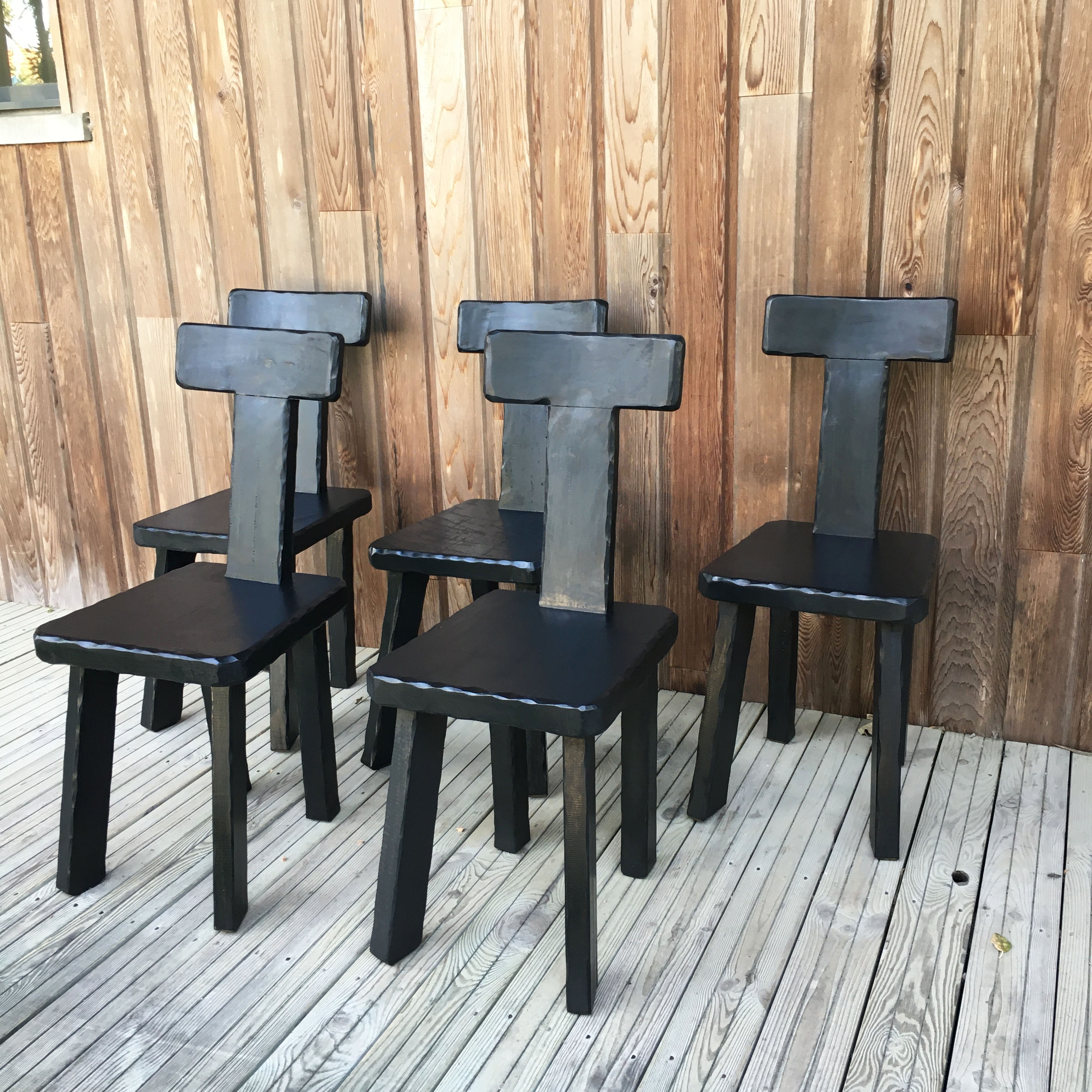 Set of chairs 1950 black woods