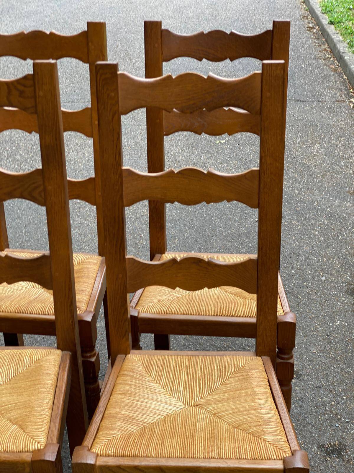 8 chaises en bois massif chêne clair et paille type ferme dossier haut