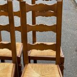 8 chaises en bois massif chêne clair et paille type ferme dossier haut