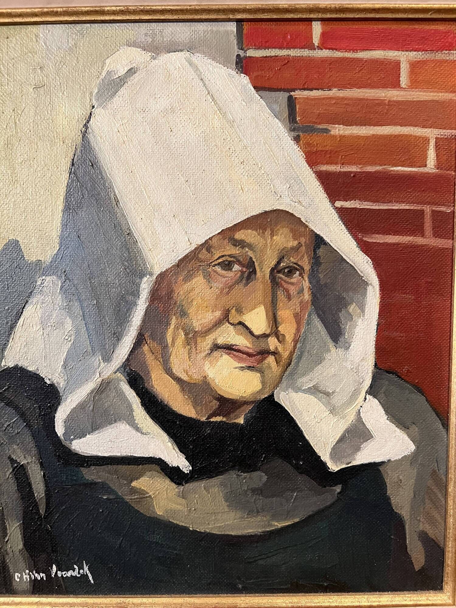 Portrait painting Breton woman with white headdress