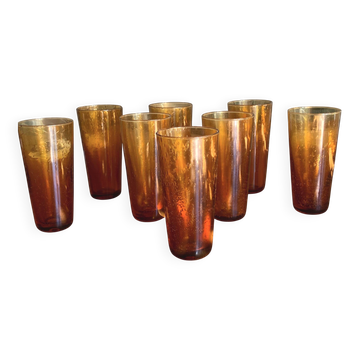 8 gobelets vintage en verre bullé ambré dlg Biot