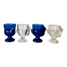 Coquetiers en verre bleu électrique et blanc