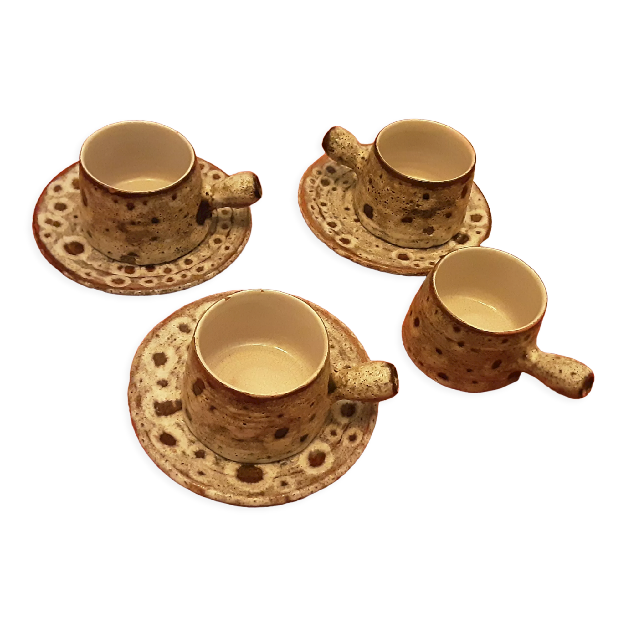 4 cups and 3 sous cups faience Vallauris Grandjean Jourdan