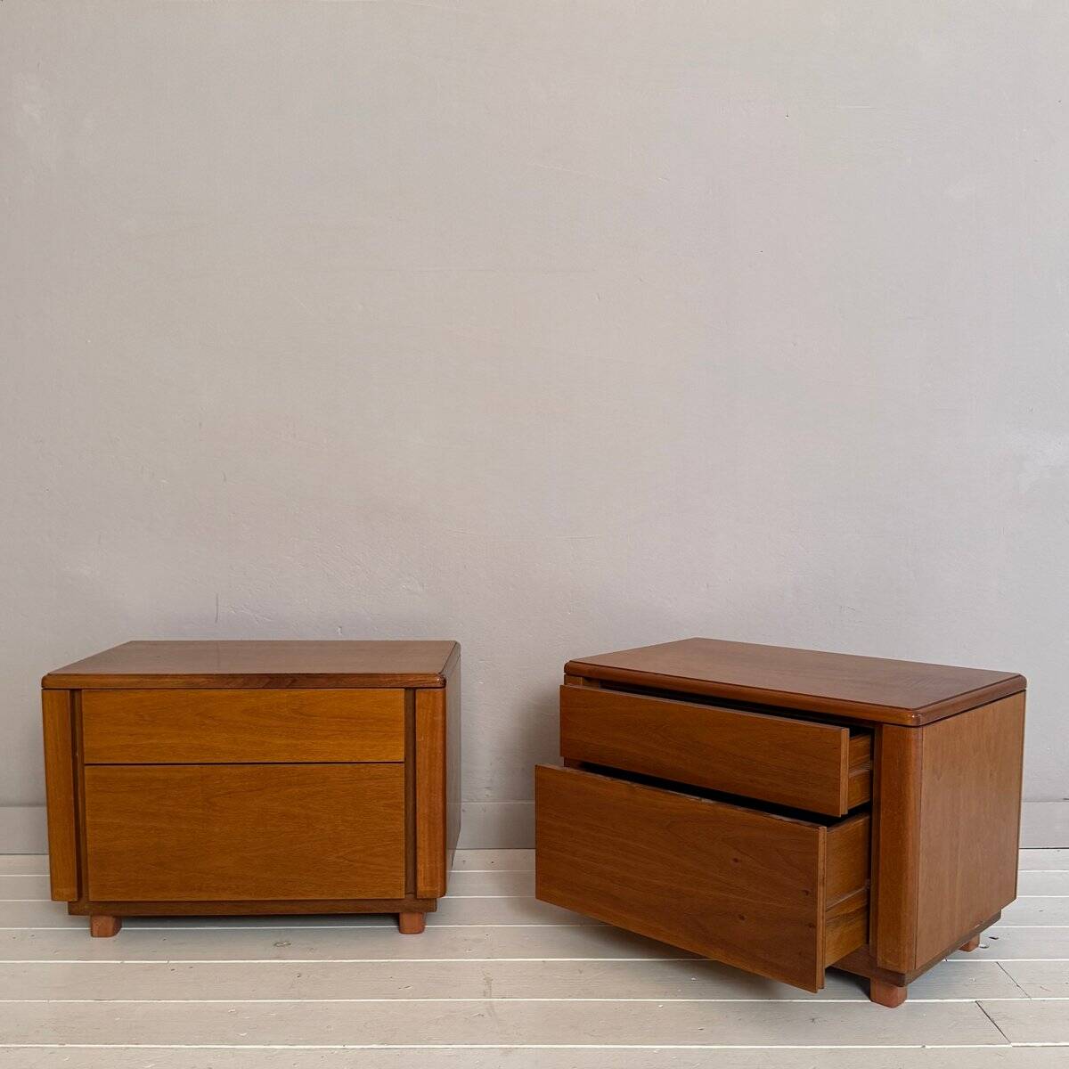 Mid-Century Italian Walnut Bedside Tables with Drawers, 1960s, Set of 2