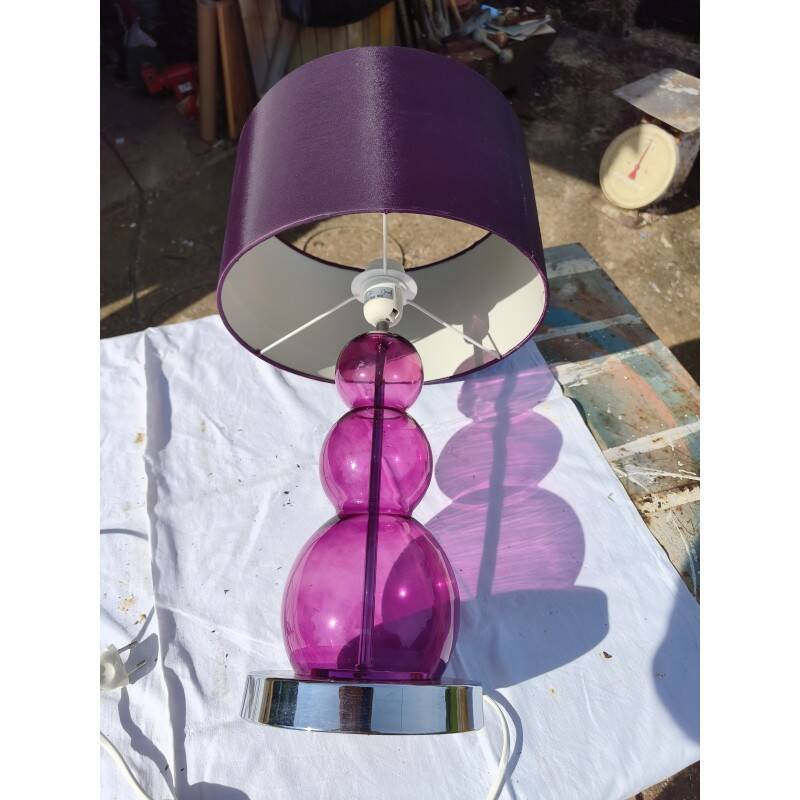 Lampe vintage en chrome et verre de couleur