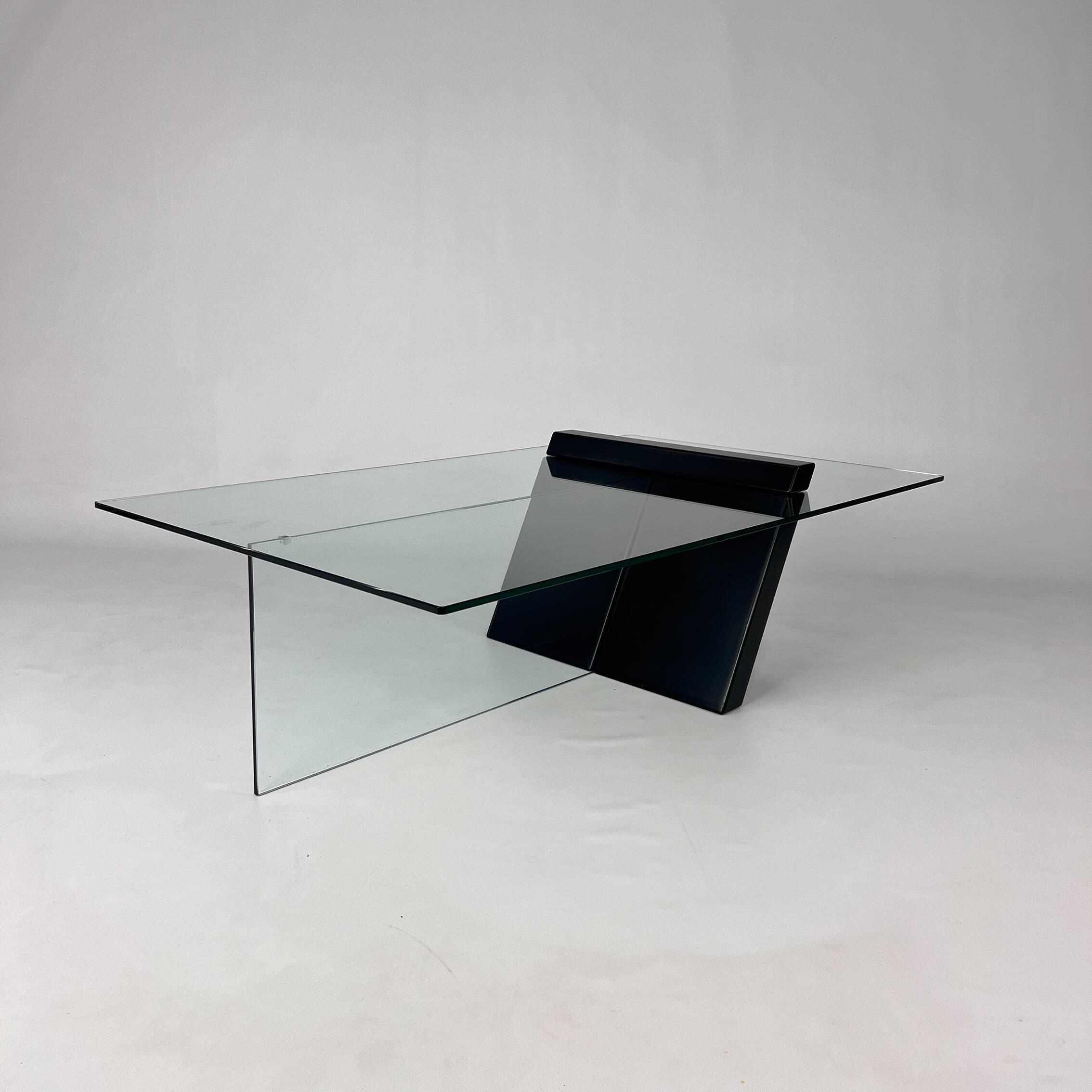 Postmodern Black Lacquered Wood and Glass Coffee Table, 1980s