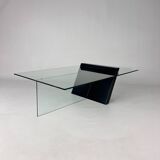 Postmodern Black Lacquered Wood and Glass Coffee Table, 1980s