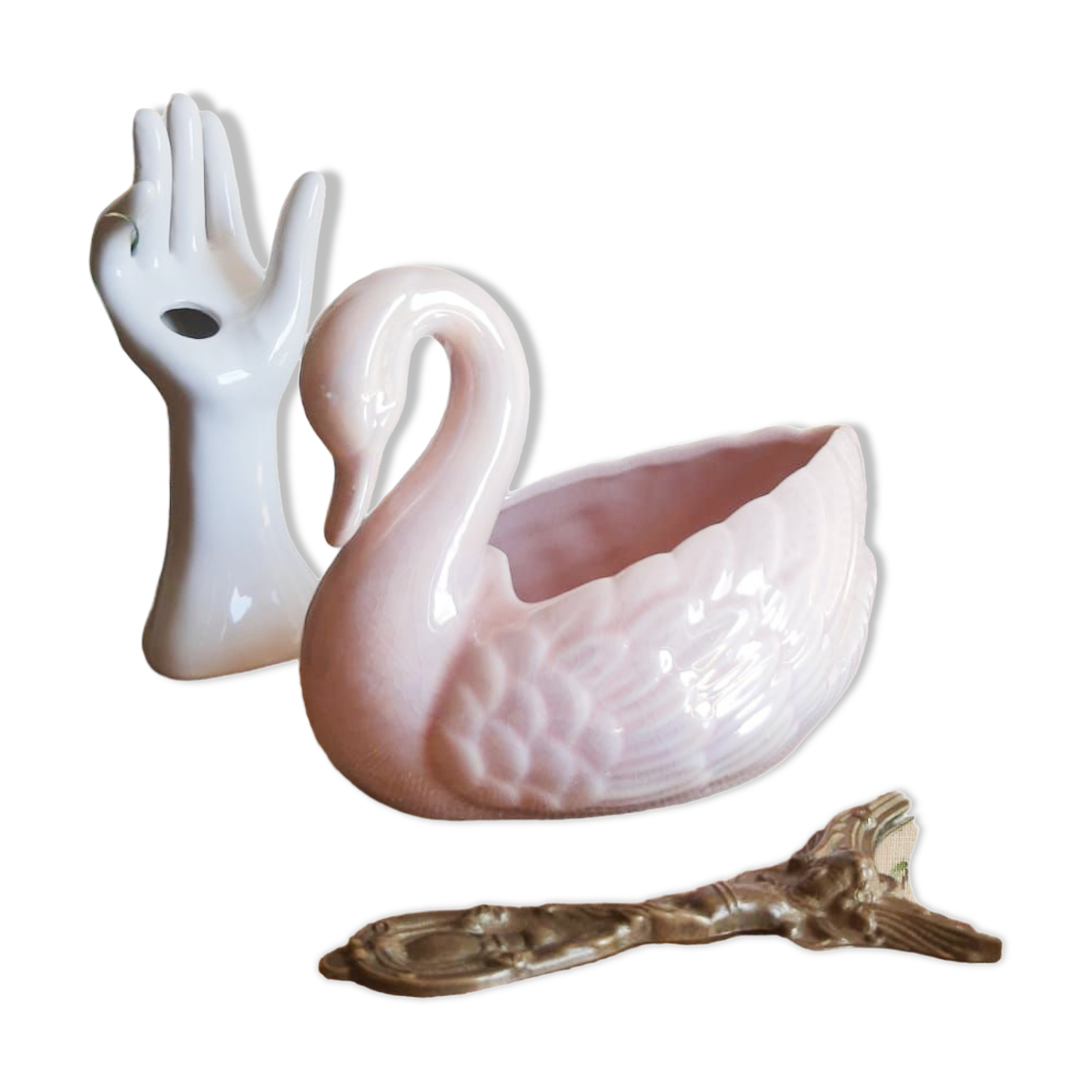 Sia Vintage Pink Pearl Swan Shaped Planter