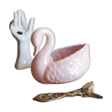 Cache pot en forme de cygne nacré rose sia vintage
