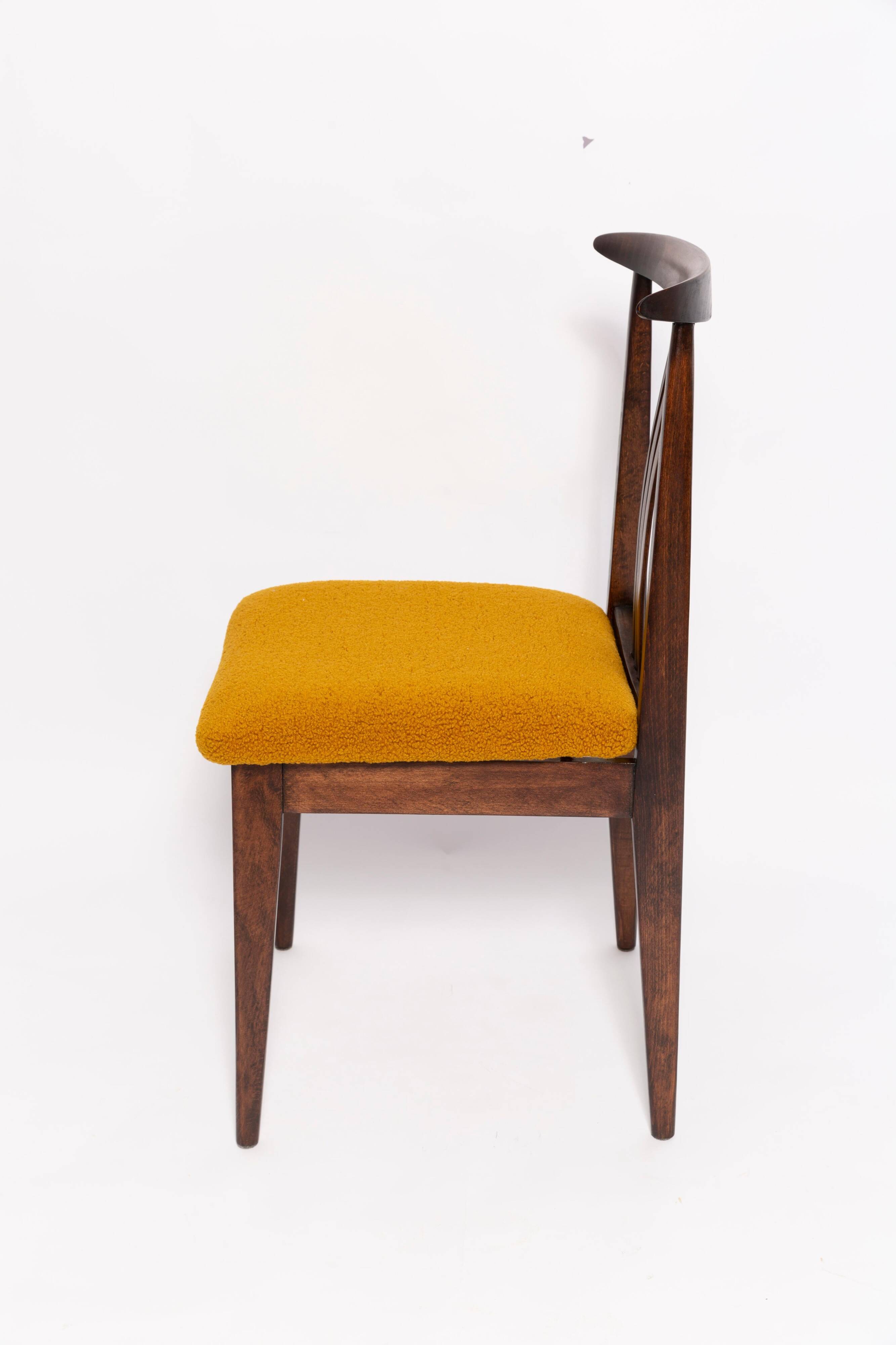 Beech chair with ochre boucle upholstery in mid-century style, Mr. Zielinski, Europe, 1960s.