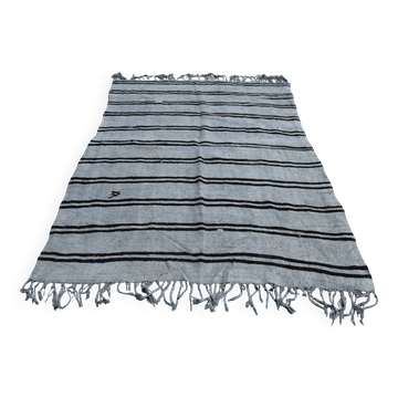 Tapis Berbère Gris et Noir Rayé Style Minimaliste Vintage, 163x227 Cm