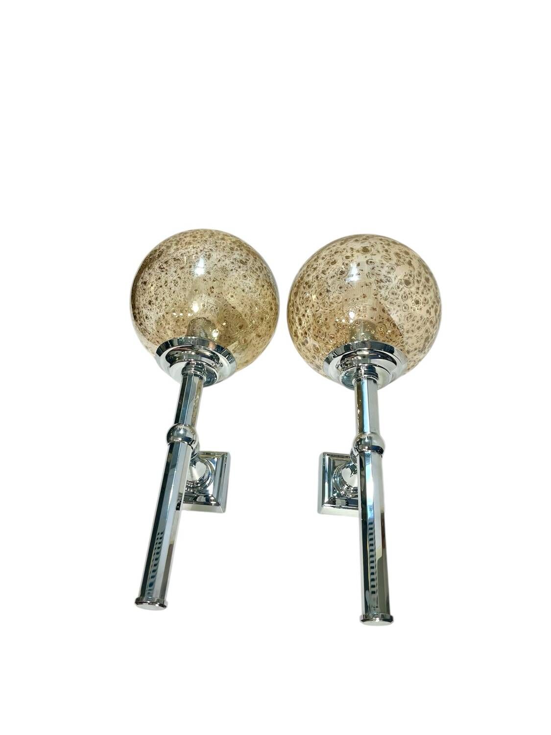 Paire d'appliques murales vintage en verre et chrome – 35 cm (H) x 15 cm (P)
