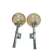 Paire d'appliques murales vintage en verre et chrome – 35 cm (H) x 15 cm (P)
