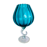Vase en verre texturé bleu canard  des années 60-70, Italie, Empoli