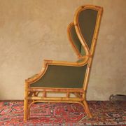 Mid-century wingback chair in bamboo and olive green, 1960s
