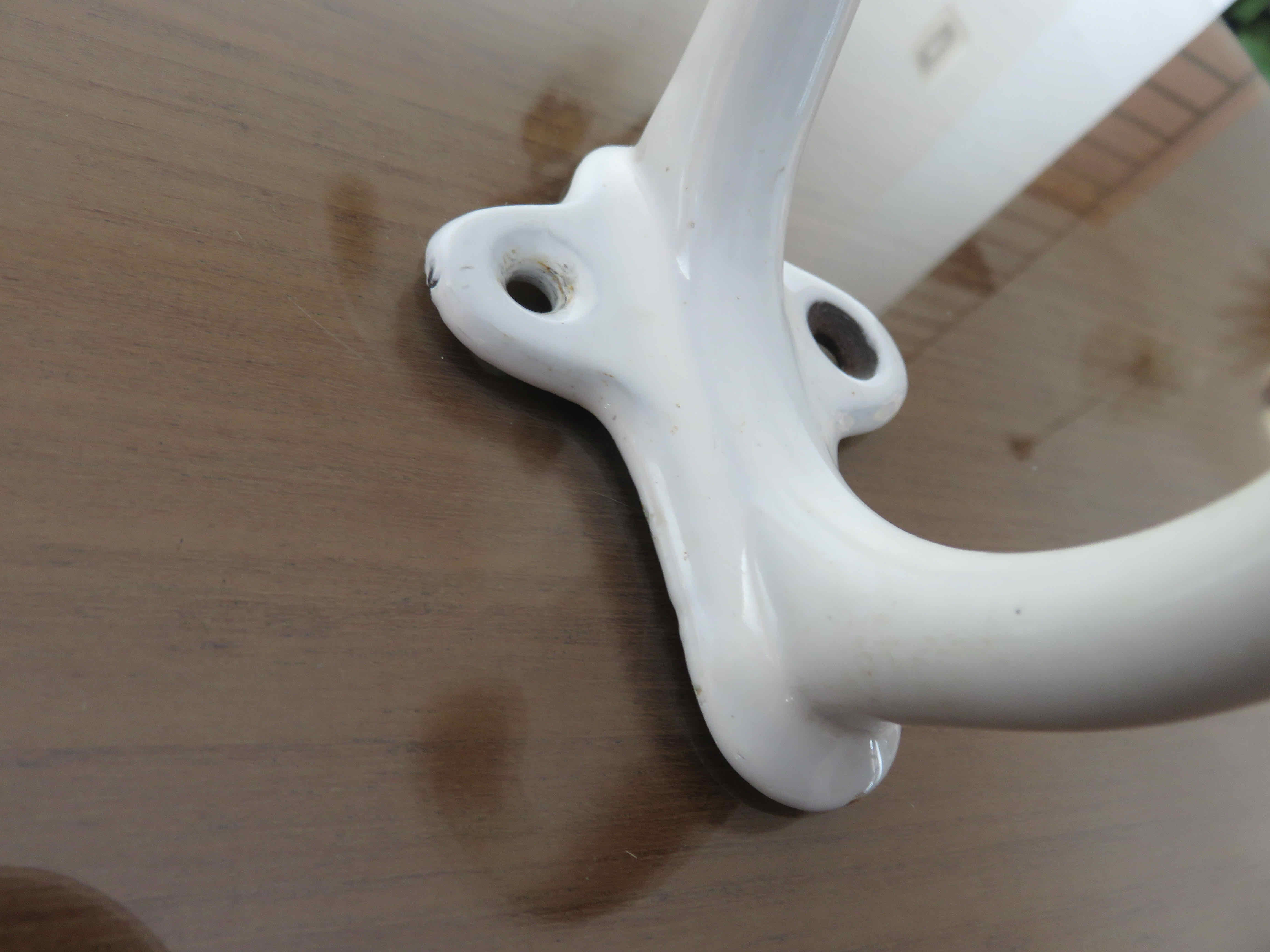 White enamelled cast iron wall hook 30s 40s