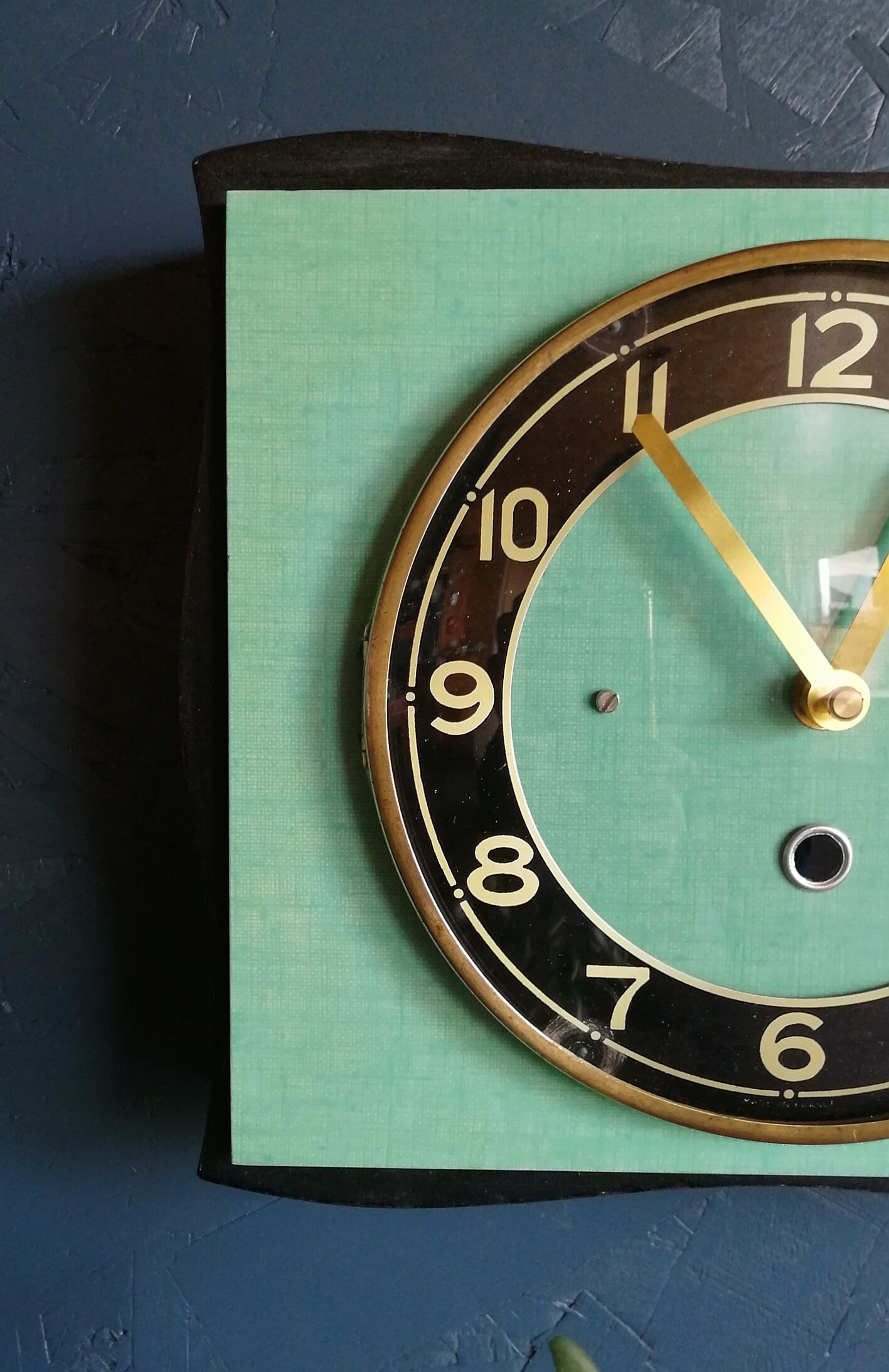 Formica vintage silent rectangular wall clock "black green"