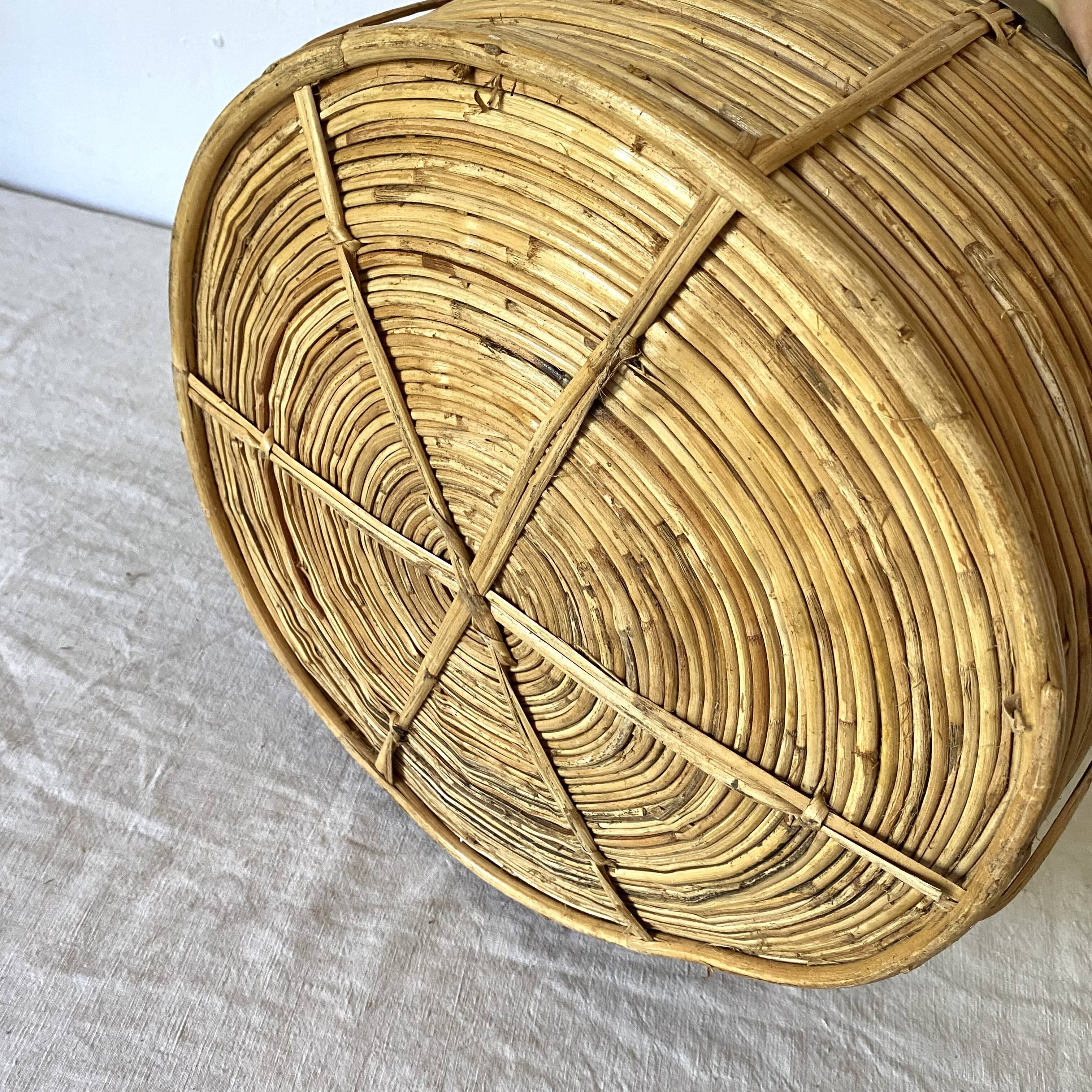 Rattan and brass basket 34 cm