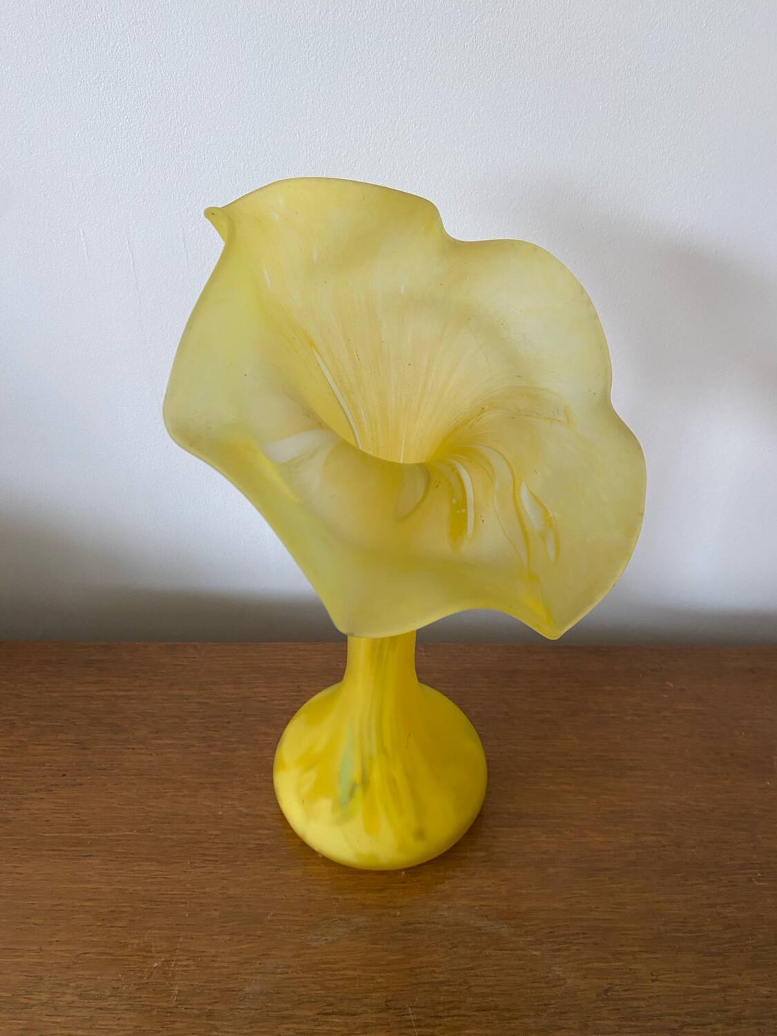 Old Volubilis Vase Crystal LA ROCHERE Blown Glass Yellow Vintage #