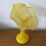 Ancien Vase Volubilis Cristallerie LA ROCHERE Verre Soufflé Jaune Vintage #