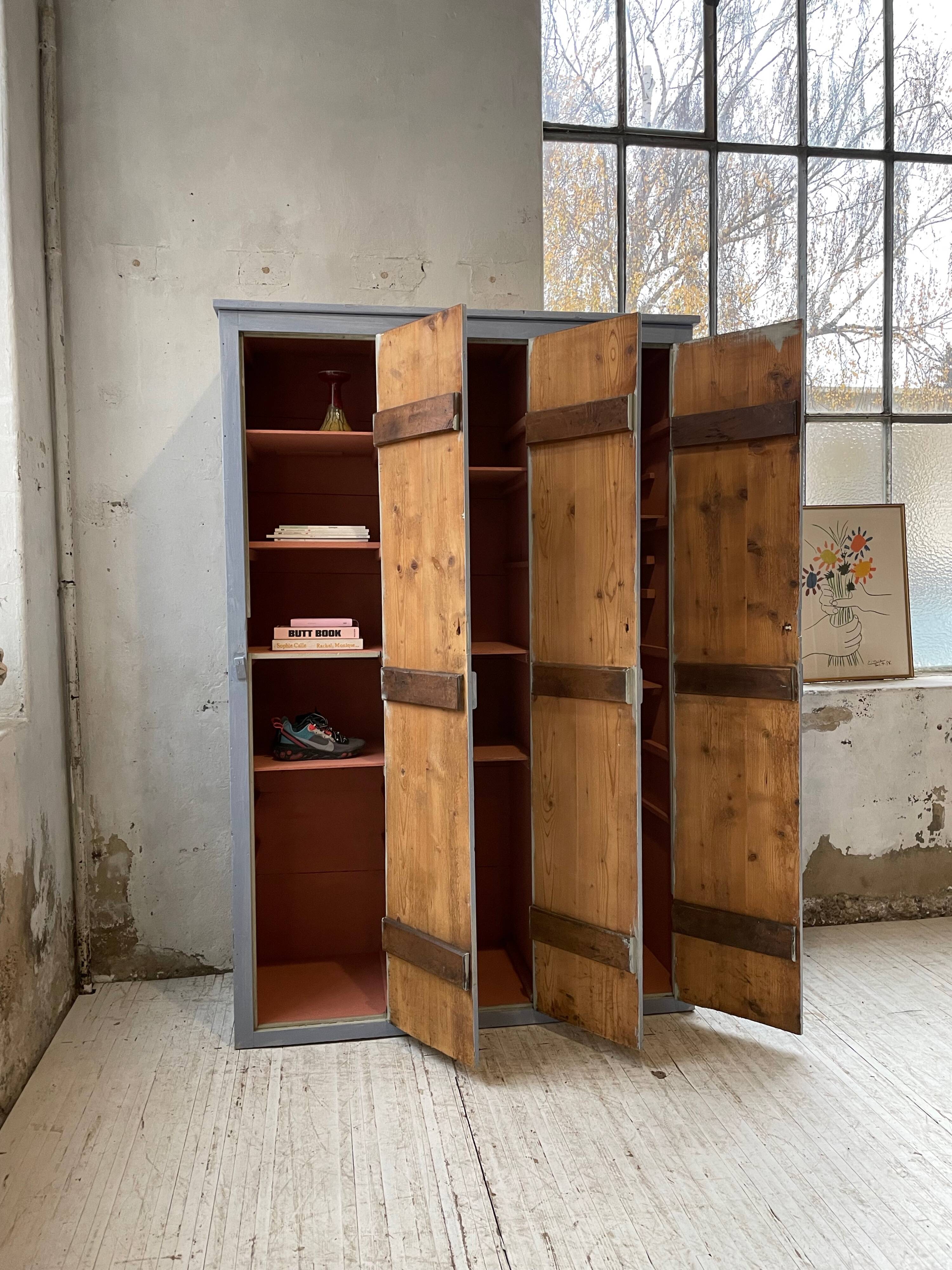 Blue patinated workshop furniture locker room