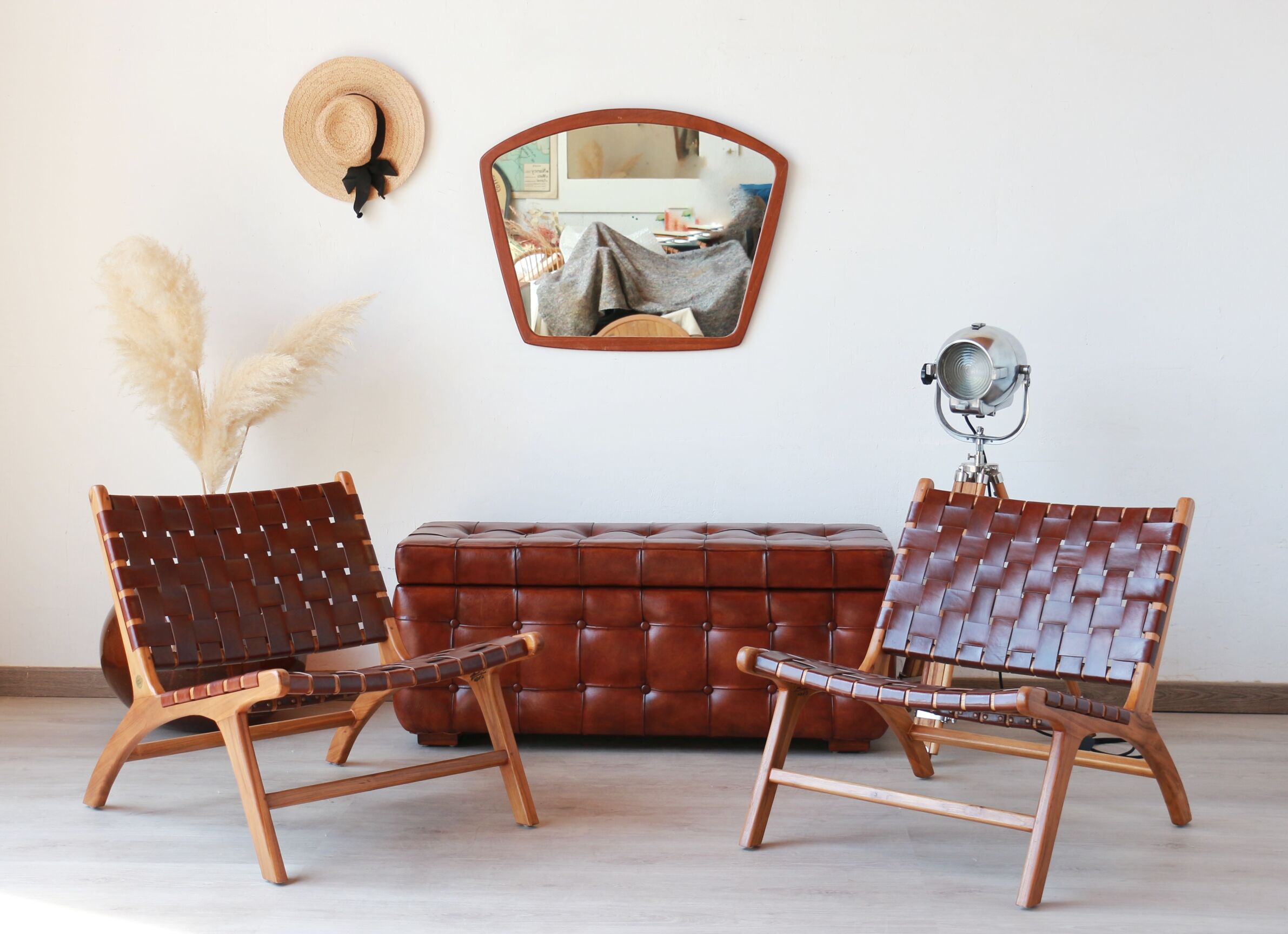Pair of Teak & Leather heaters - model "Los Angeles" - Olivier de Schrijver
