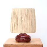 Pink ceramic lamp, raffia lampshade, 70s